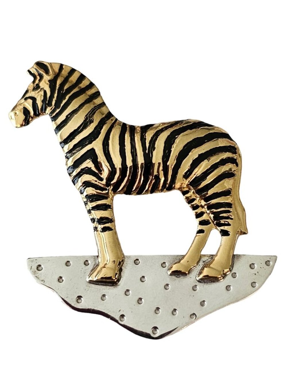 Courtney Sterling Silver Gold Plated Zebra Brooch Pendant, Signed L151